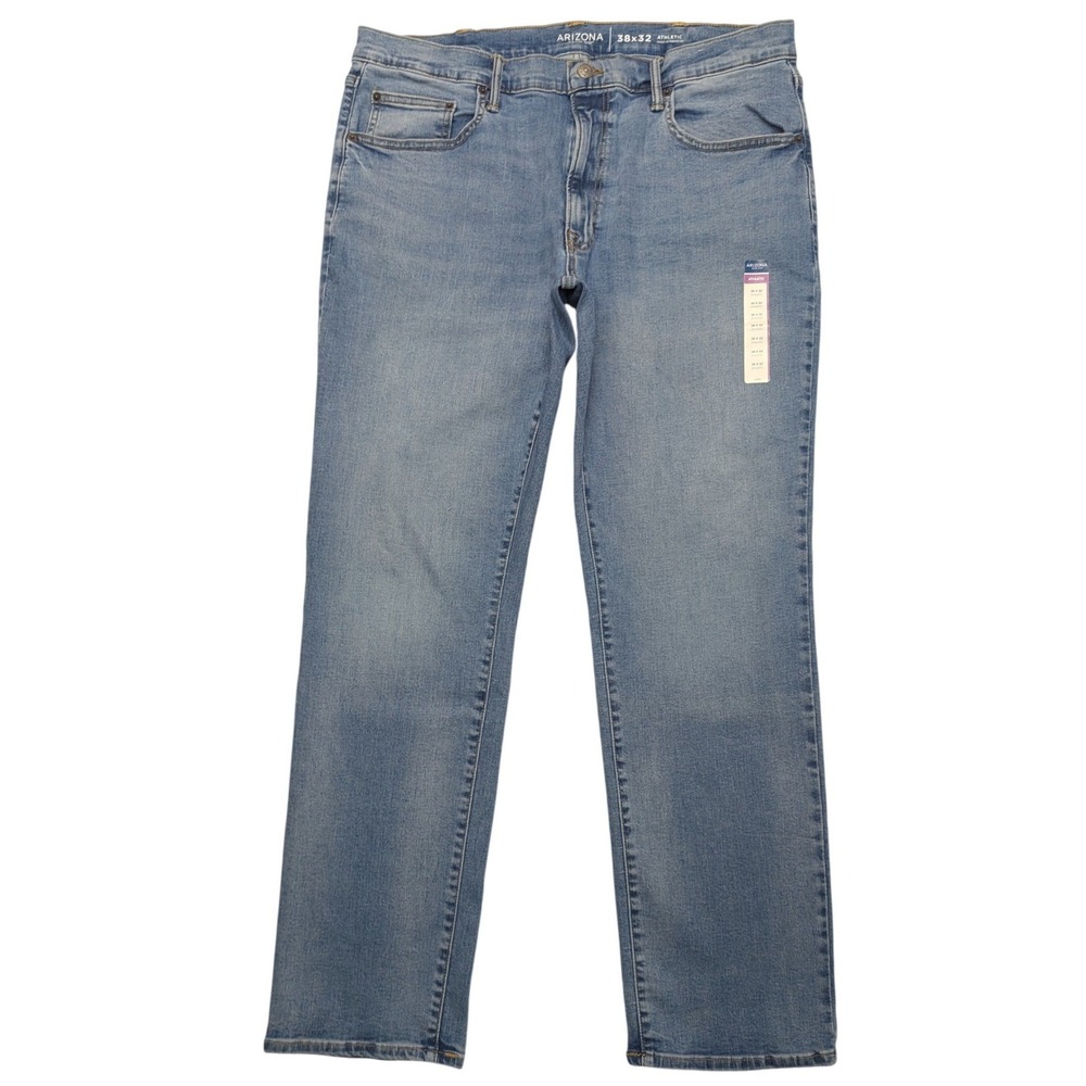 New Arizona Jean Co Athletic Fit Jeans Mens 38x32 Light Wash Blue Stretch Denim